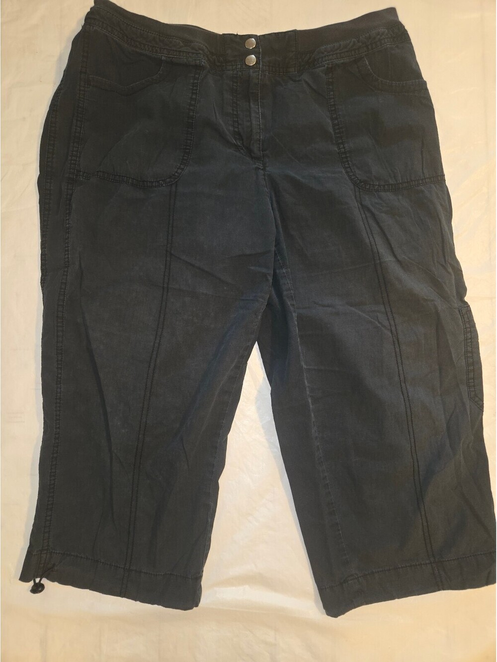 Chico's Women's 2 L 12-14 Navy Cargo Capri Pants Utility Drawstring